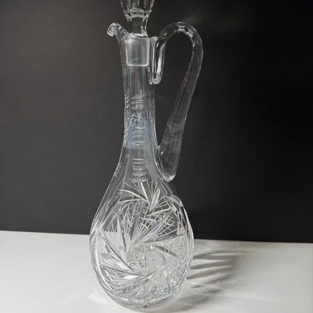 American Brilliant Vintage Pinwheel Cut Crystal Decanter Set Creamer Sugar Bowl
